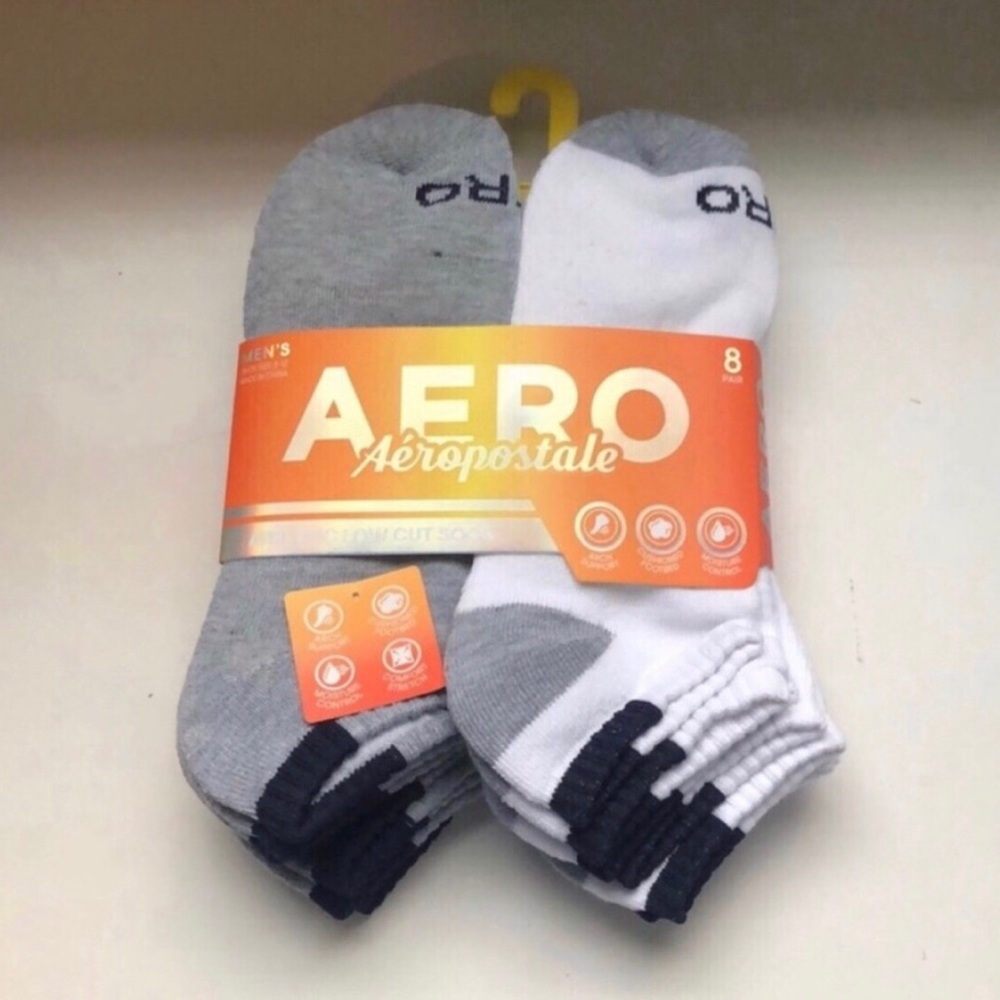 New Socks Aeropostale Package 8 Pairs Mens Gray & White Athletic Low Cut Socks - Picture 1 of 14